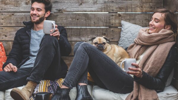 Man and woman laughing