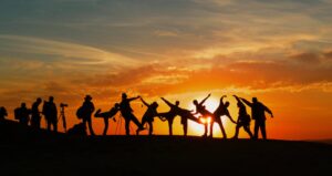 silhouette of people during golden hour