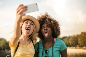 women taking selfie